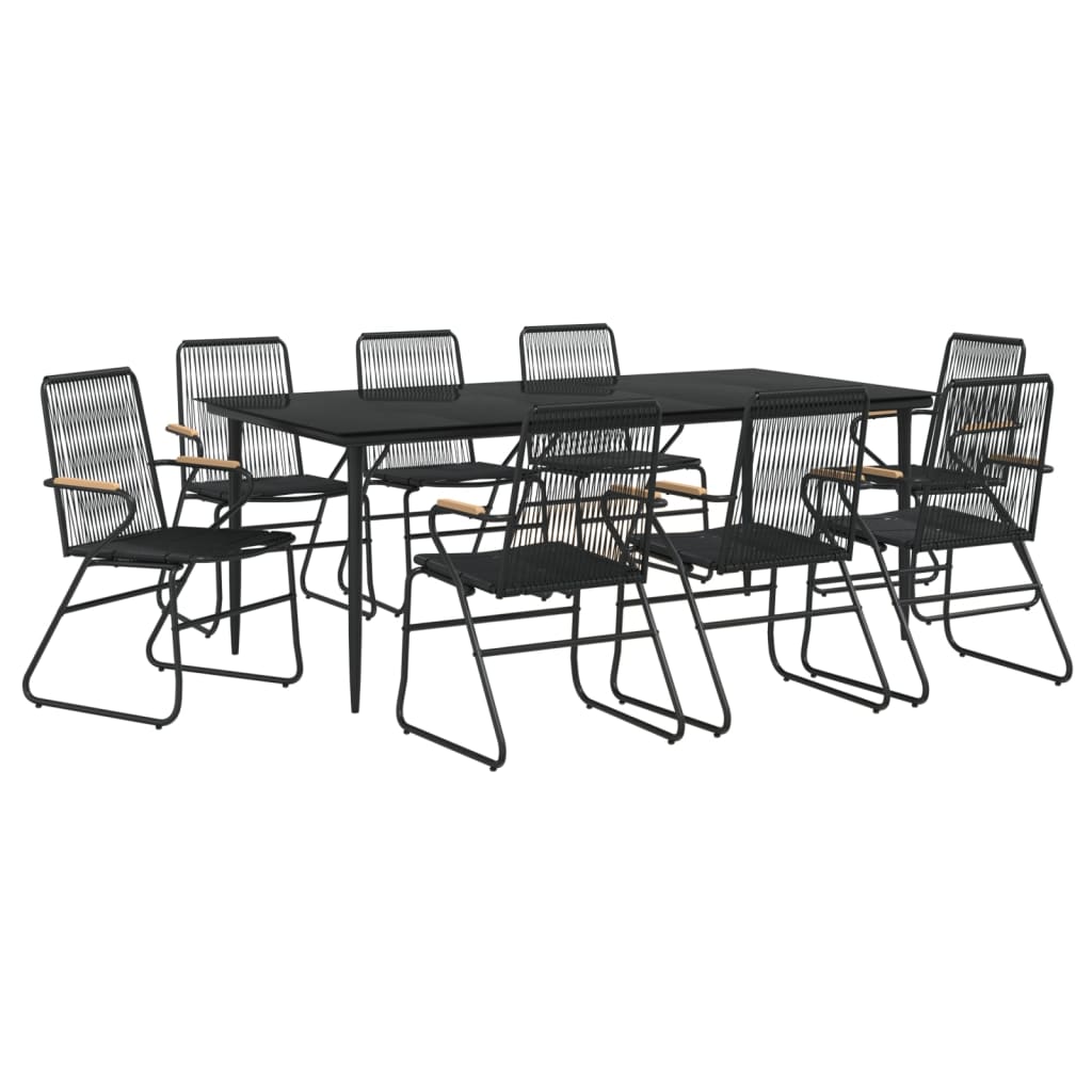 vidaXL 9 részes fekete PVC rattan kerti étkezőgarnitúra