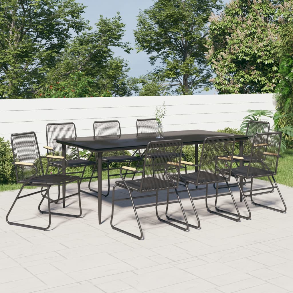 vida XL 9-tlg. Garten-Essgruppe Schwarz PVC Rattan