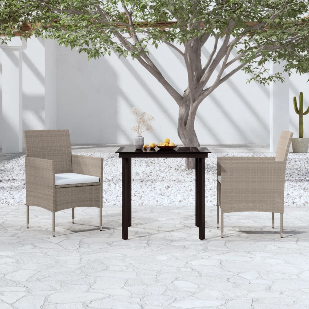 vidaXL Mobilier de salle à manger de jardin coussins 3 pcs Beige/noir