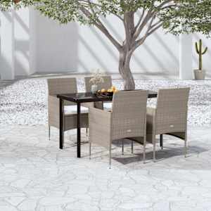 Vrtna jedilna garnitura 5-delna z blazinami bež in črna