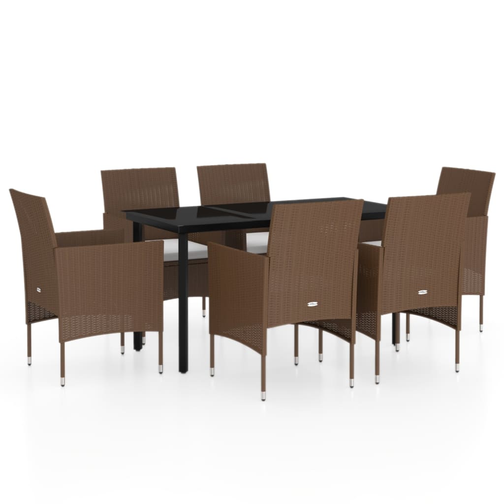 vidaXL 7-delige Tuinset met kussens bruin en zwart