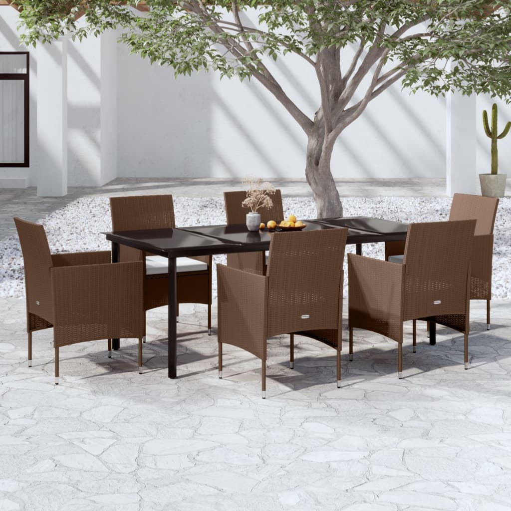 vida XL 7-tlg. Garten-Essgruppe mit Kissen Braun und Schwarz