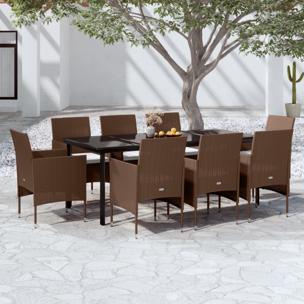 vida XL 9-tlg. Garten-Essgruppe mit Auflagen Braun und Schwarz