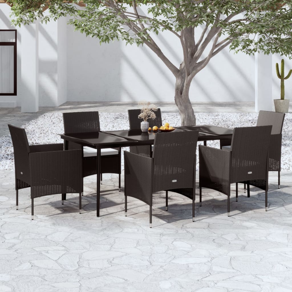 vida XL 7-tlg. Garten-Essgruppe mit Kissen Schwarz