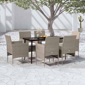 Vrtna jedilna garnitura 7-delna z blazinami bež in črna