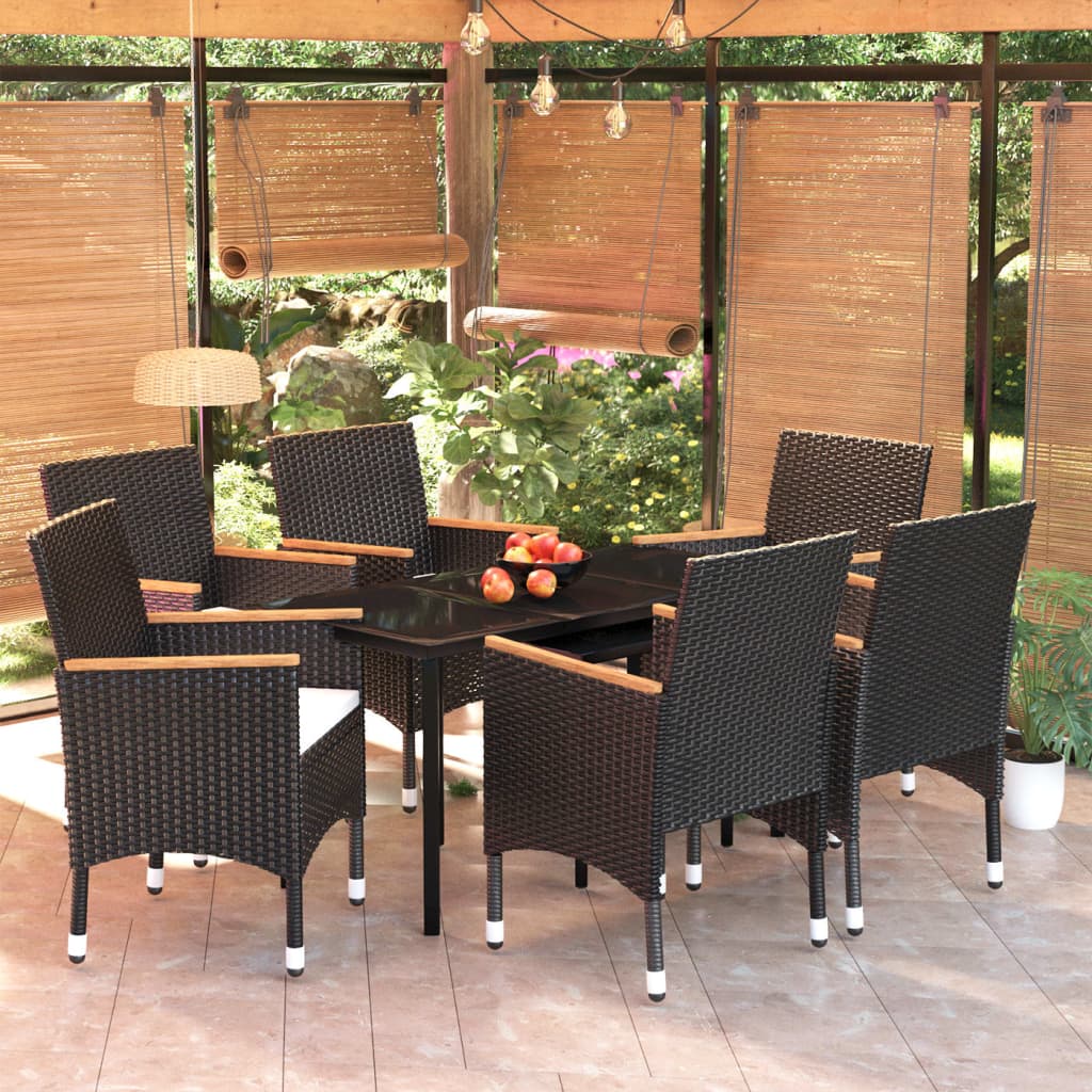 Set Tisch Kissen 7-tlg. - und Gartenmöbel mit BonneVie Sitzgruppe Schwarz Stühlen mit - BV365691 Garten