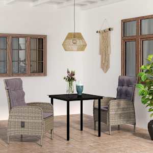 Vrtna jedilna garnitura 3-delna z blazinami siva in črna