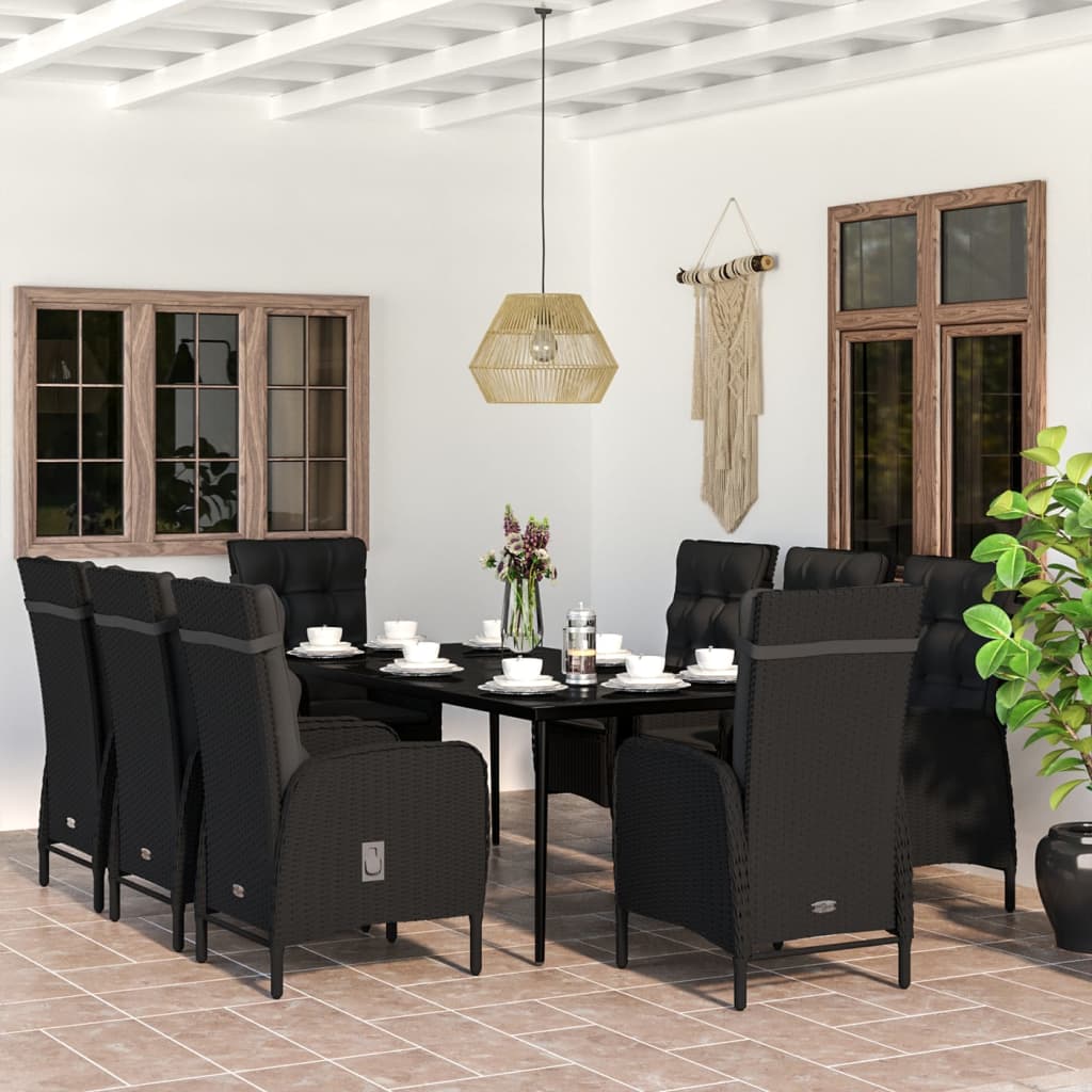 Vidaxl Set Mobilier De Gradina, Cu Perne, Negru, 9 Piese