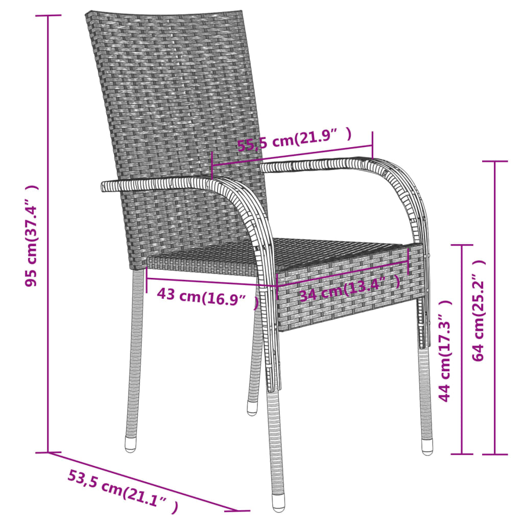 Set mobilier de grădină, 3 piese, maro și negru