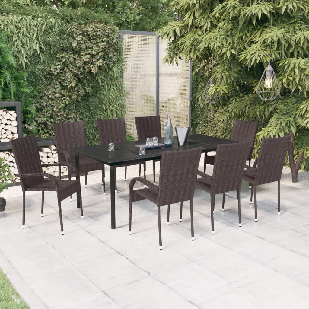 Vidaxl Set Mobilier De Gradina, 9 Piese, Maro Si Negru