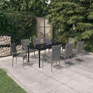 Vrtna jedilna garnitura 9-delna siva in črna