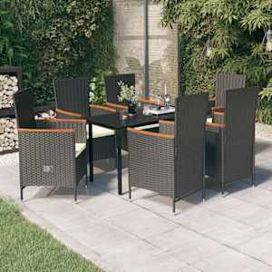 Vrtna jedilna garnitura 7-delna z blazinami črna