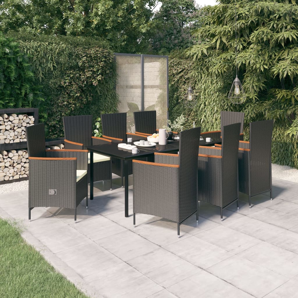 vidaXL Set mobilier de grădină cu perne, 9 piese, negru
