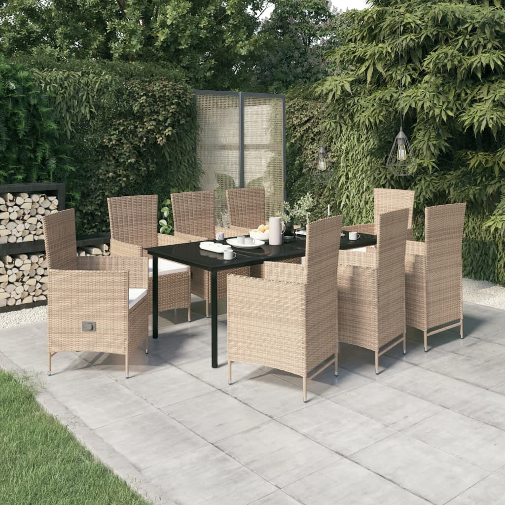 Ensemble de salle à manger de jardin avec coussins 9 pcs Beige
