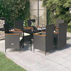 Vrtna jedilna garnitura 7-delna z blazinami črna