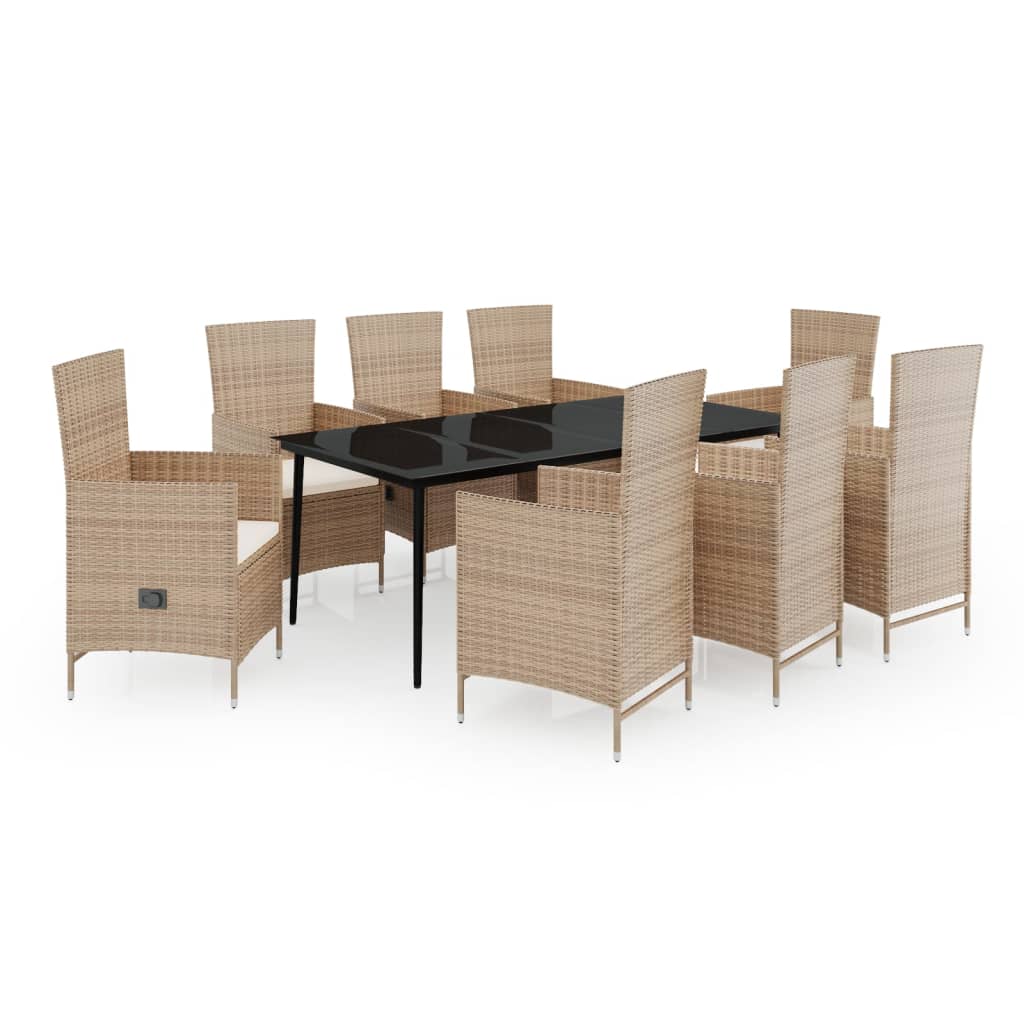 VidaXL 9 Piece Garden Dining Set With Cushions Beige