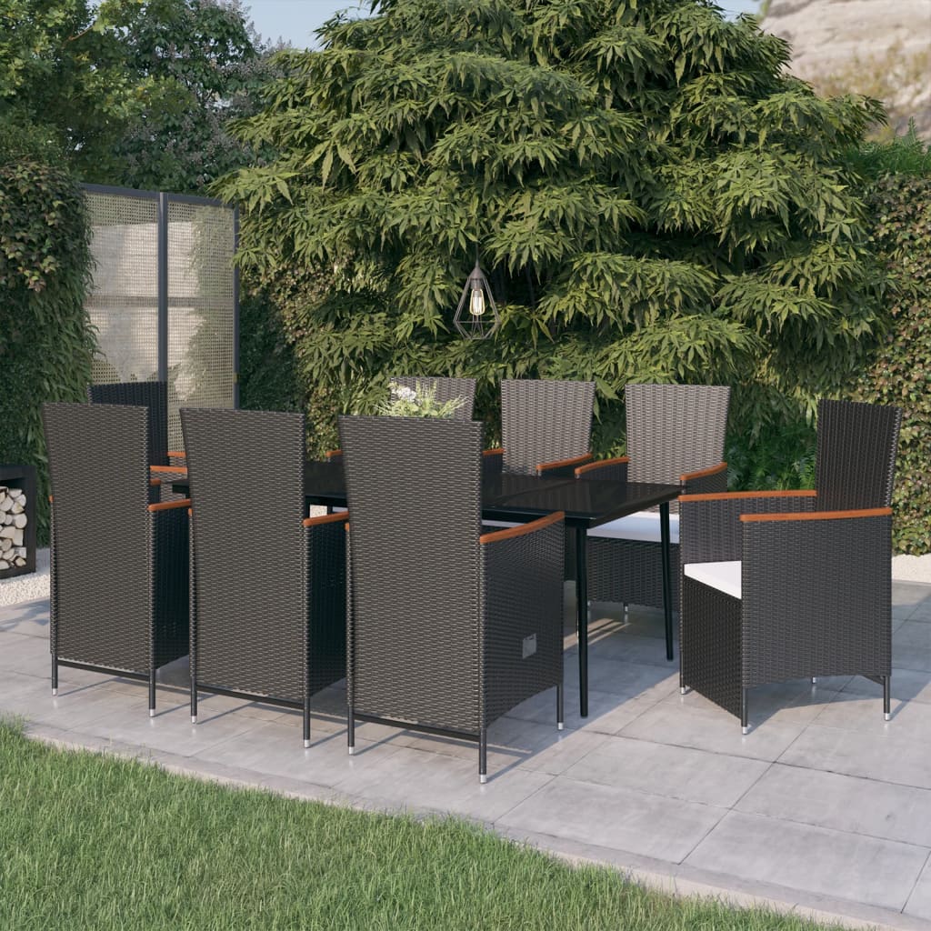 vidaXL Set mobilier pentru grădină cu perne, 9 piese, negru vidaXL