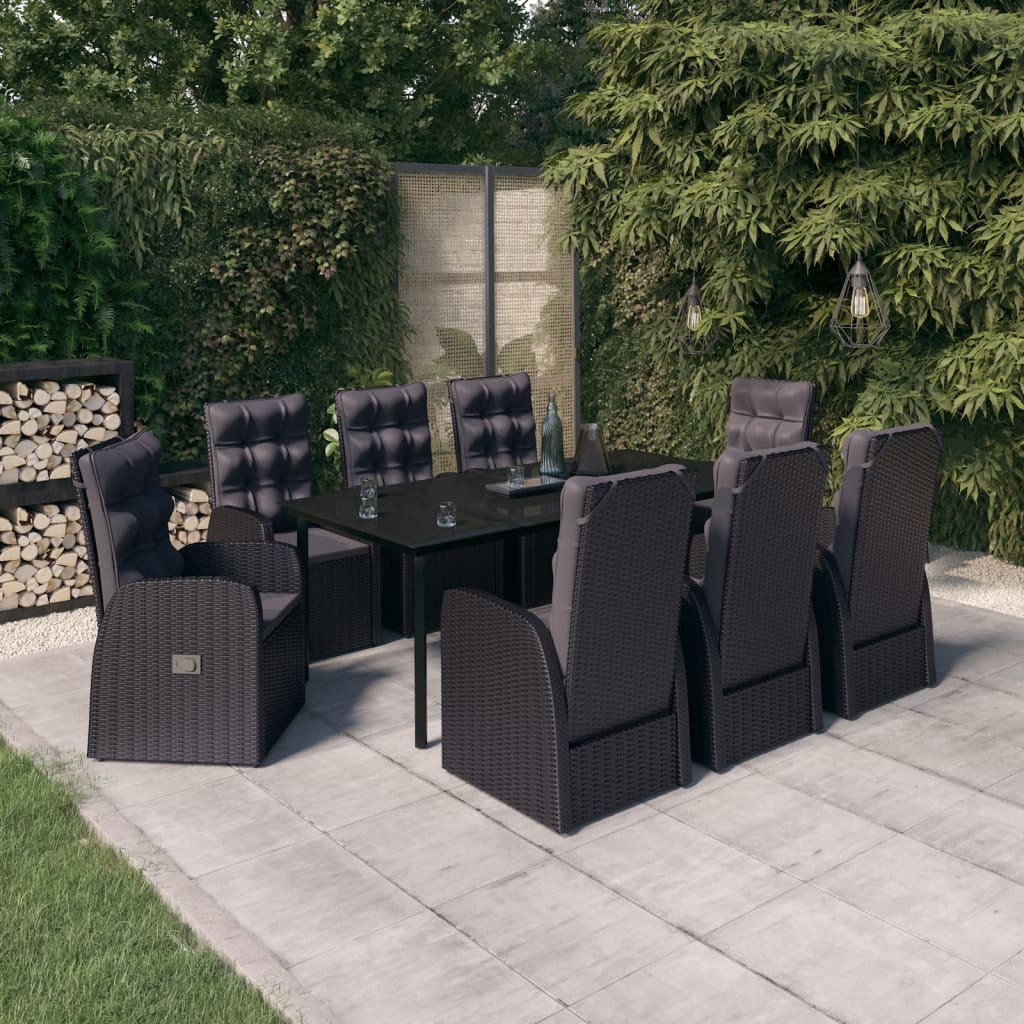 vidaXL 9dílný zahradní jídelní set s poduškami černý