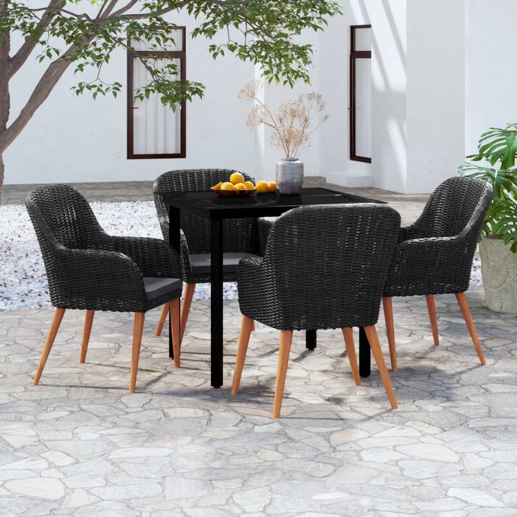 vida XL 5-tlg. Garten-Essgruppe mit Kissen Schwarz