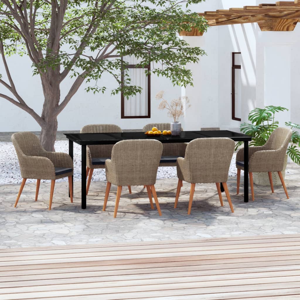 vidaXL Set de masă pentru grădină, 7 piese, cu perne, maro