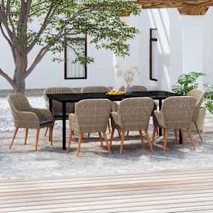 Vrtna jedilna garnitura 9-delna z blazinami rjav