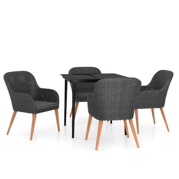 vidaXL 5-osaline aiam&ouml;&ouml;bli komplekt istmepatjadega, must