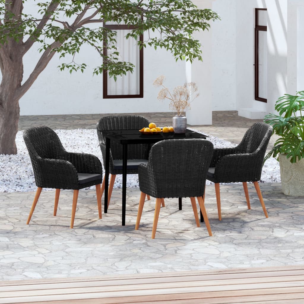 vidaXL Set masă pentru grădină, 5 piese, cu perne, negru
