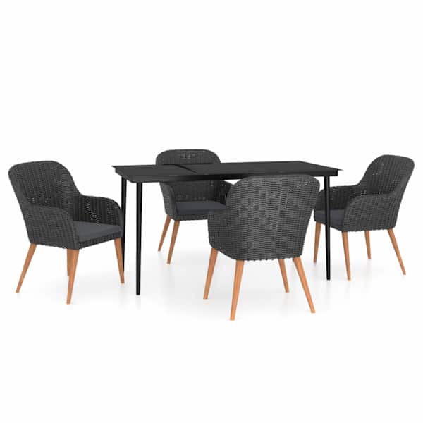 vidaXL 5-osaline aiam&ouml;&ouml;bli komplekt istmepatjadega, must