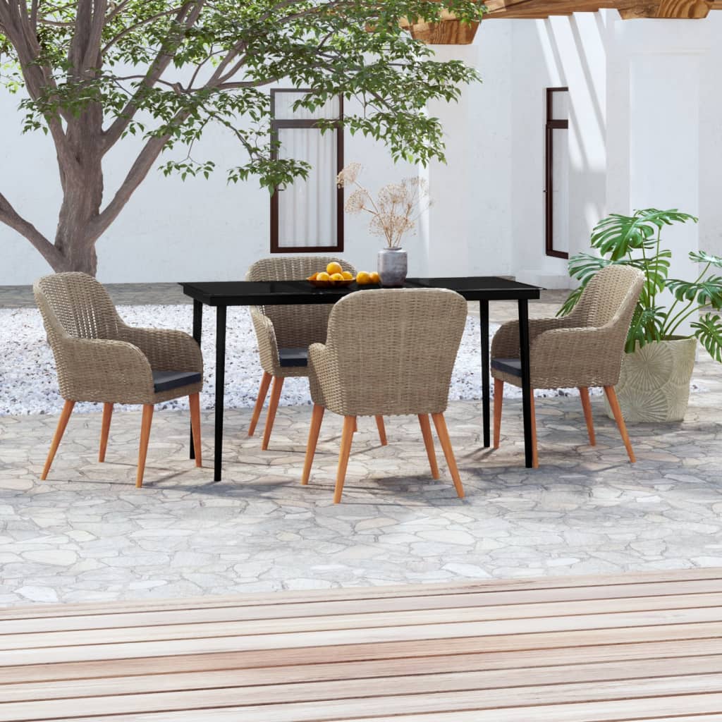 vida XL 5-tlg. Garten-Essgruppe mit Kissen Braun