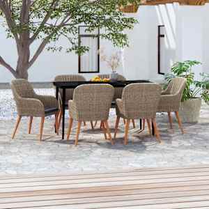 Vrtna jedilna garnitura 7-delna z blazinami rjava