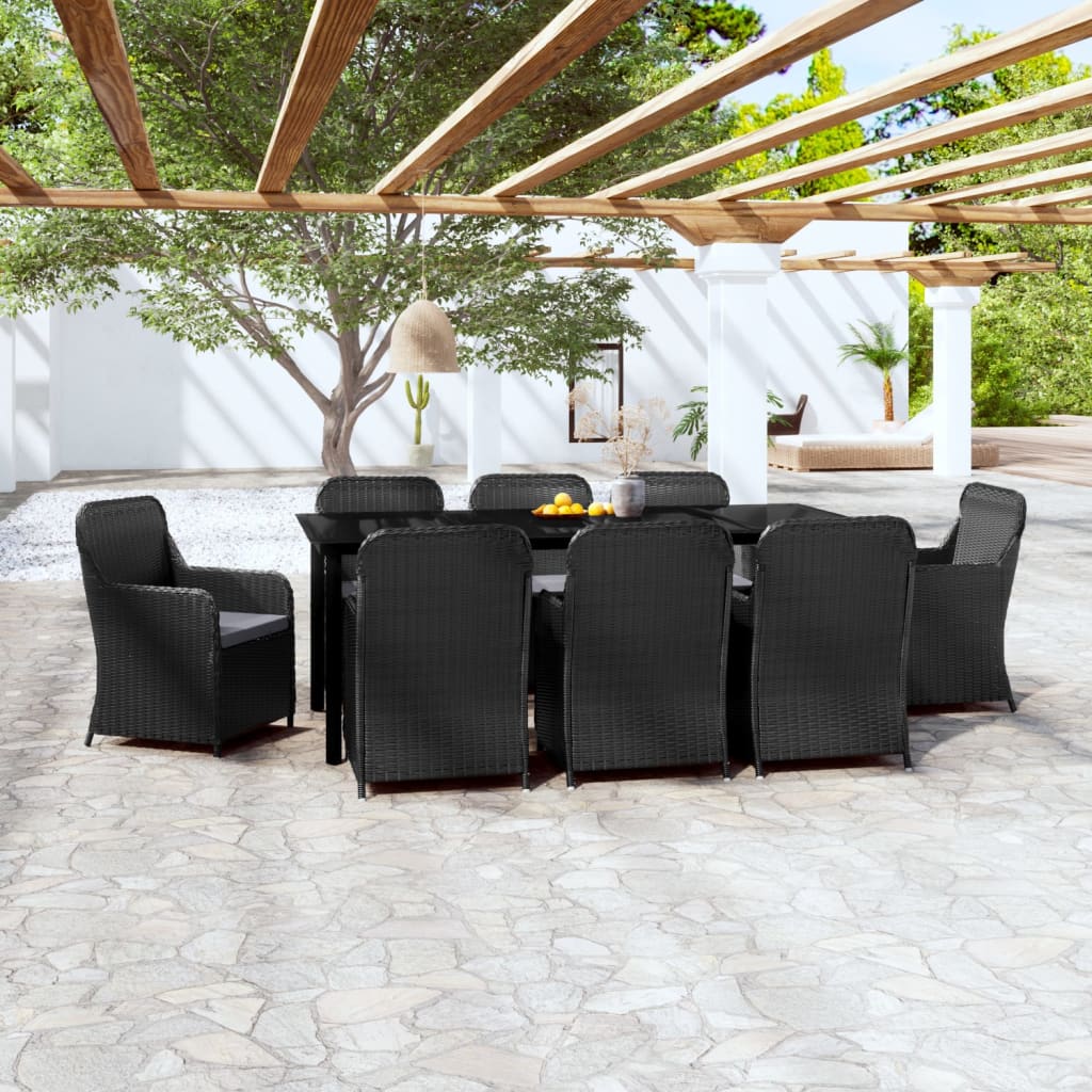 vidaXL Ensemble de salle à manger de jardin avec coussins 9 pcs Noir