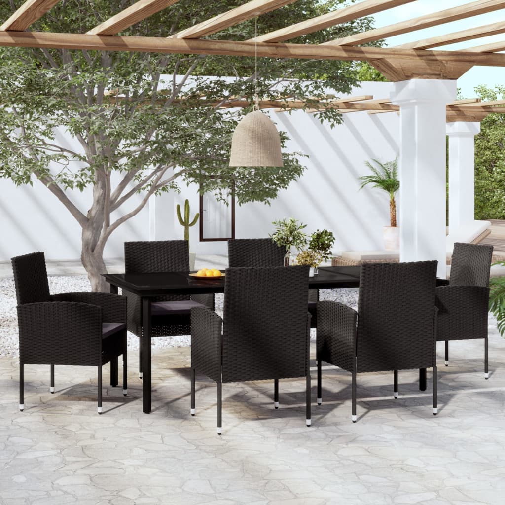 vidaXL Ensemble de salle à manger de jardin 7 pcs Noir