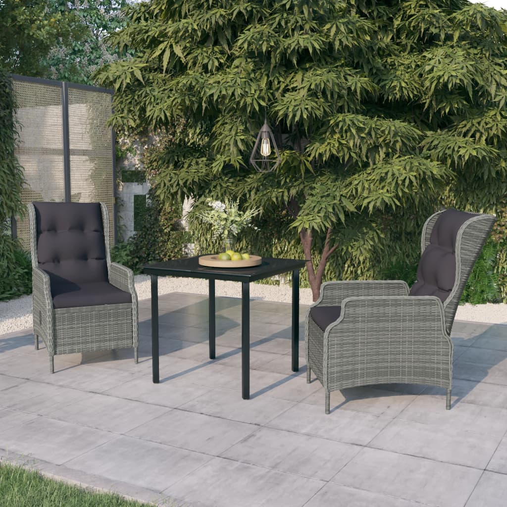 vida XL 3-tlg. Garten-Essgruppe Hellgrau