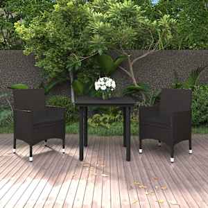 Vrtna jedilna garnitura 3-delna z blazinami PE ratan in steklo