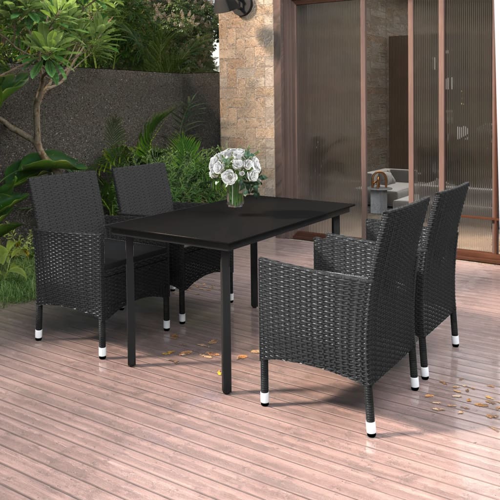 vidaXL 5-tlg. Garten-Essgruppe mit Auflagen Poly Rattan und Glas