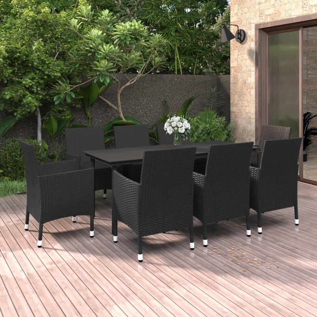 vidaXL Set mobilier de grădină, cu perne, 9 piese, poliratan și sticlă