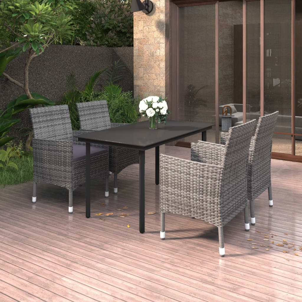 vidaXL 5-tlg. Garten-Essgruppe mit Auflagen Poly Rattan und Glas