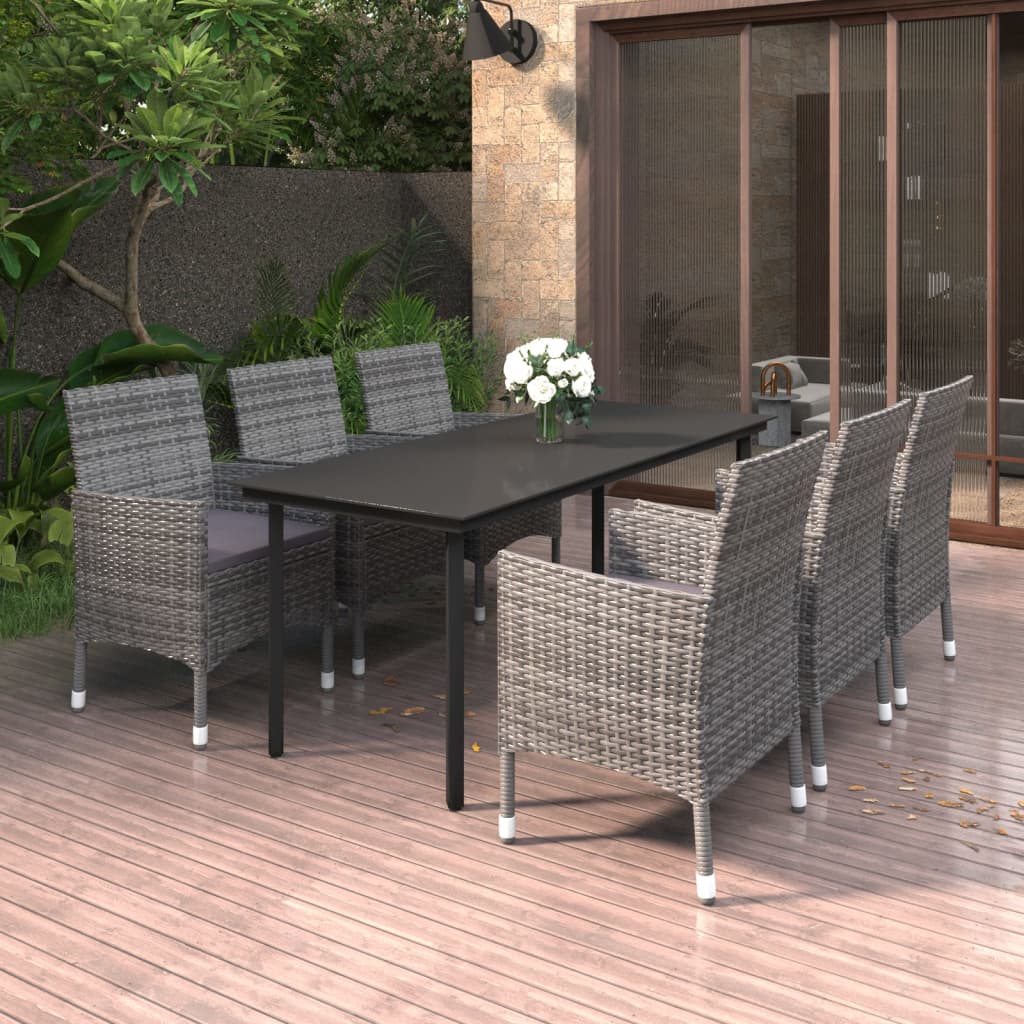 Thumbnail - vidaXL 7-tlg. Garten-Essgruppe mit Auflagen Poly Rattan und Glas
