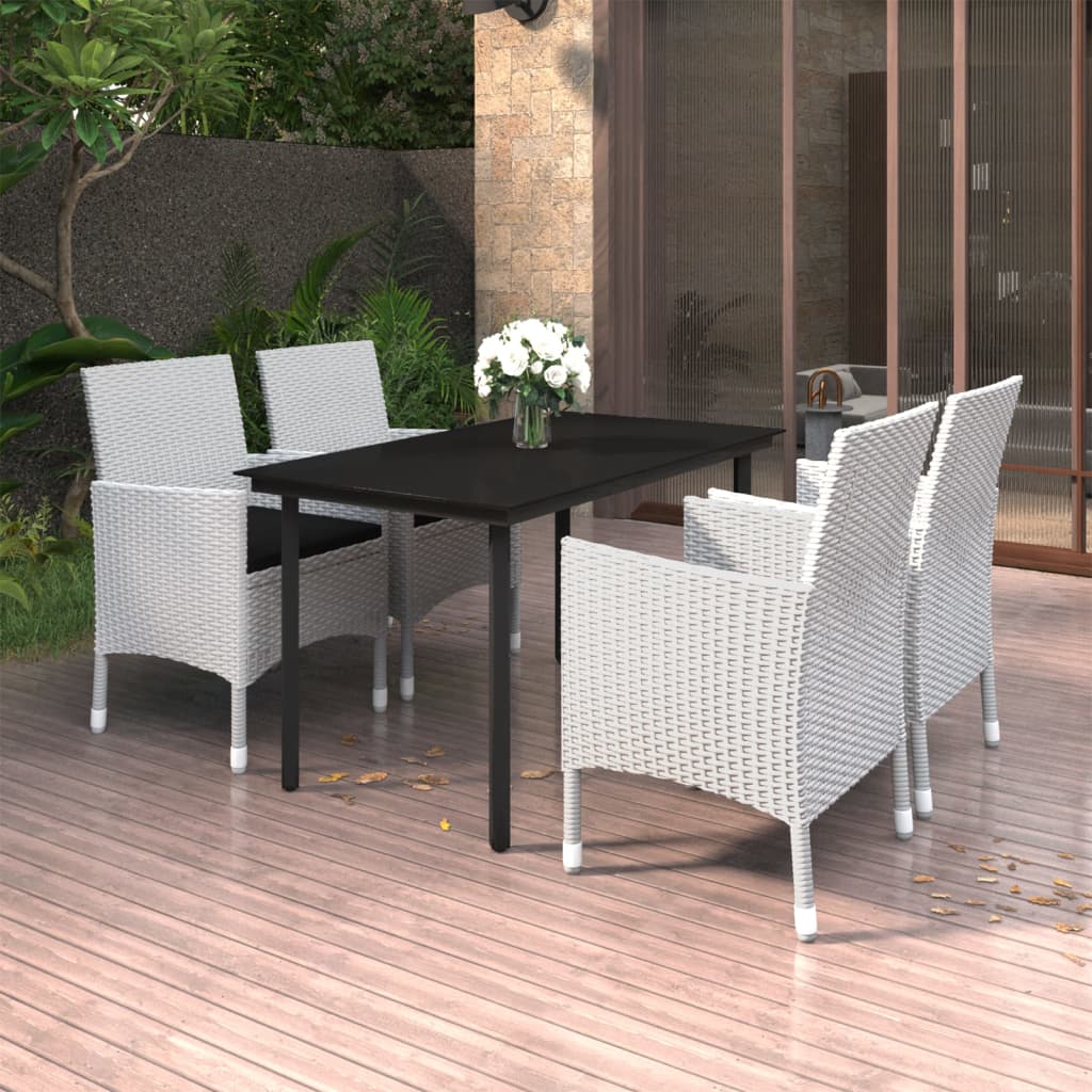 vida XL 5-tlg. Garten-Essgruppe mit Auflagen Poly Rattan und Glas