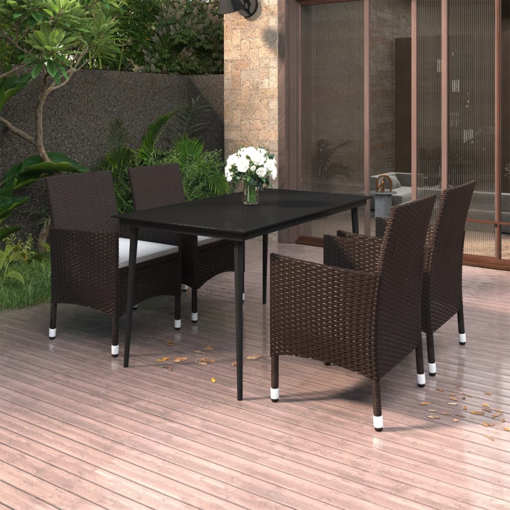 vidaXL 5-tlg. Garten-Essgruppe mit Auflagen Poly Rattan und Glas