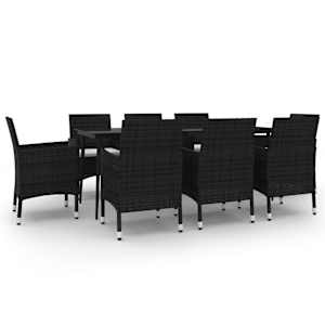 9dílný zahradní jídelní set s poduškami polyratan a sklo - obrázek 2