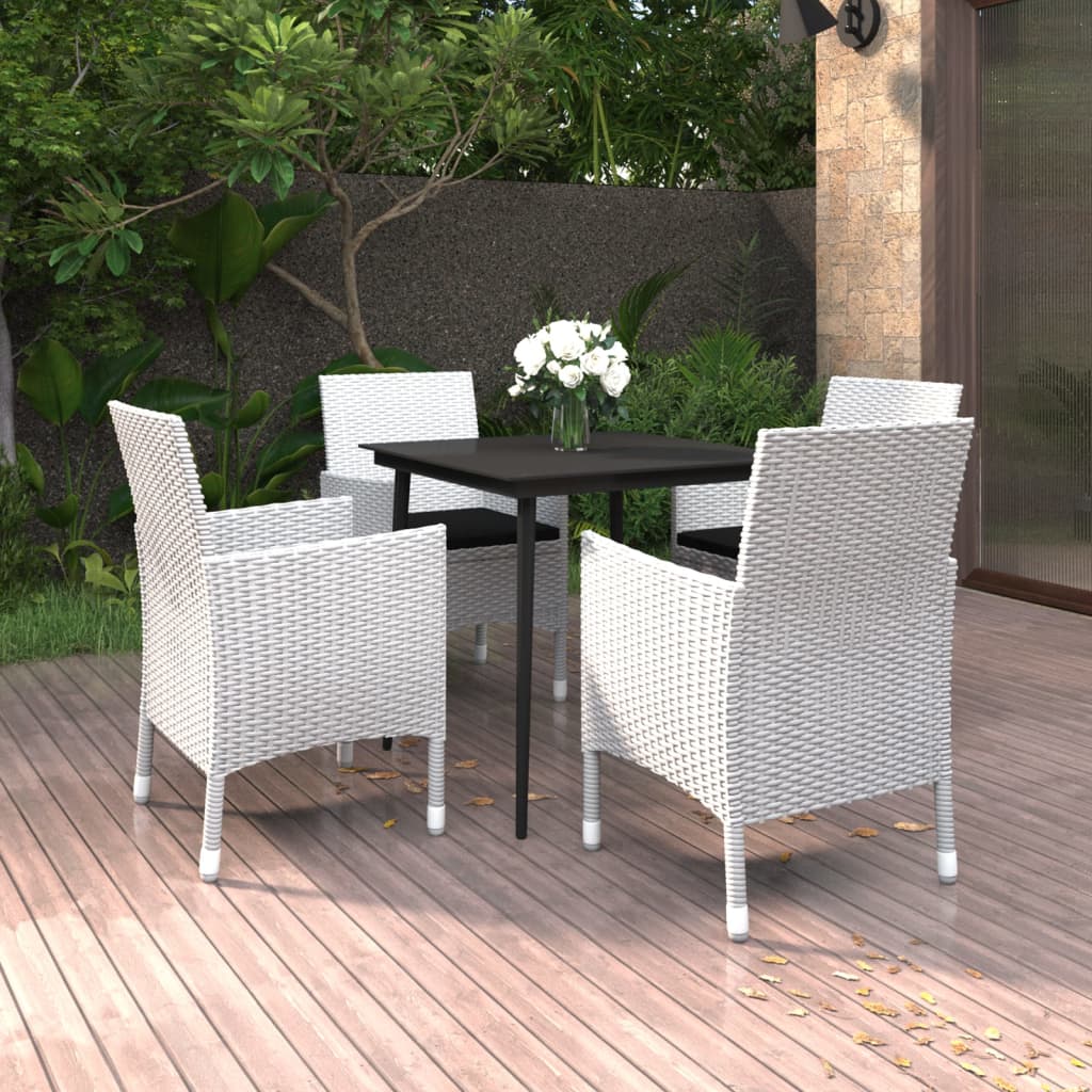 5-tlg. Garten-Essgruppe mit Auflagen Poly Rattan und Glas