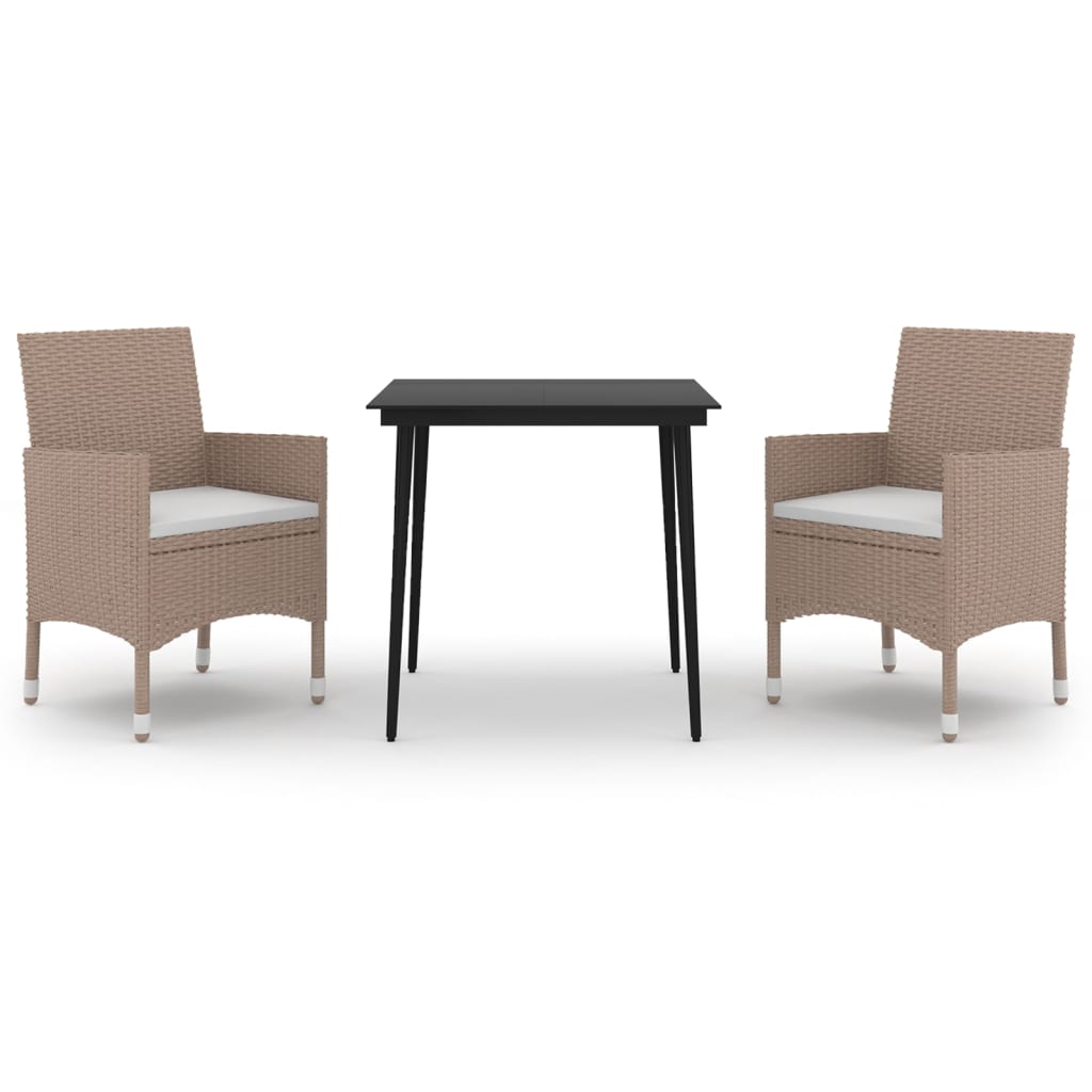 vidaXL 3dílný zahradní jídelní set s poduškami polyratan a sklo