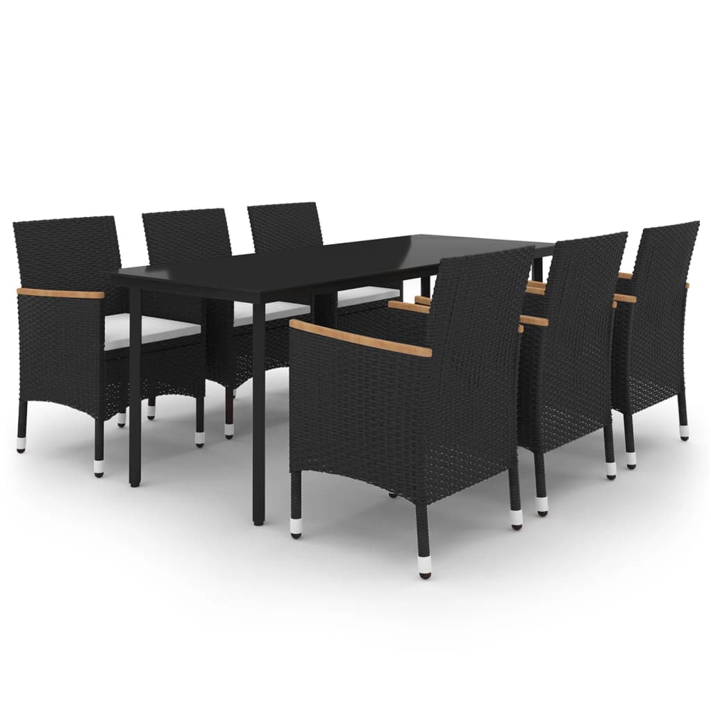 vidaXL 7-delige Tuinset met kussens poly rattan en glas