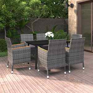 Vrtna jedilna garnitura 7-delna z blazinami PE ratan in steklo