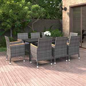 Vrtna jedilna garnitura 9-delna z blazinami PE ratan in steklo