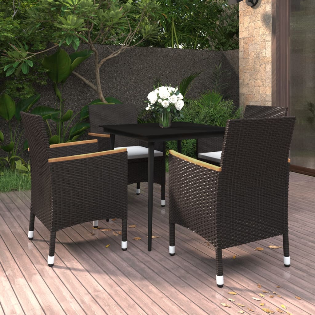 vidaXL 5-tlg. Garten-Essgruppe mit Auflagen Poly Rattan und Glas