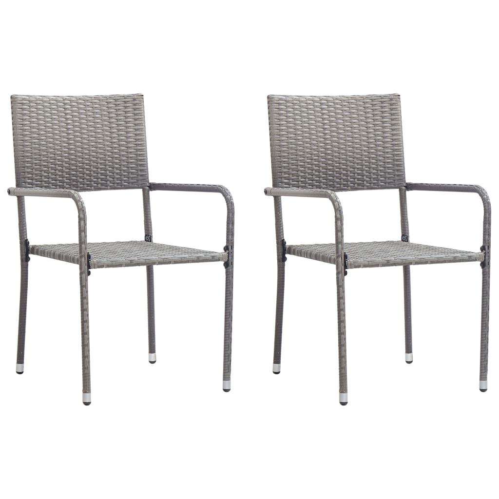 vidaXL Garden Dining Chairs 2 pcs Stackable Grey Poly Rattan