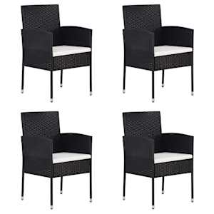 Vrtni stoli s kremno belimi blazinami 4 kosi črn poli ratan