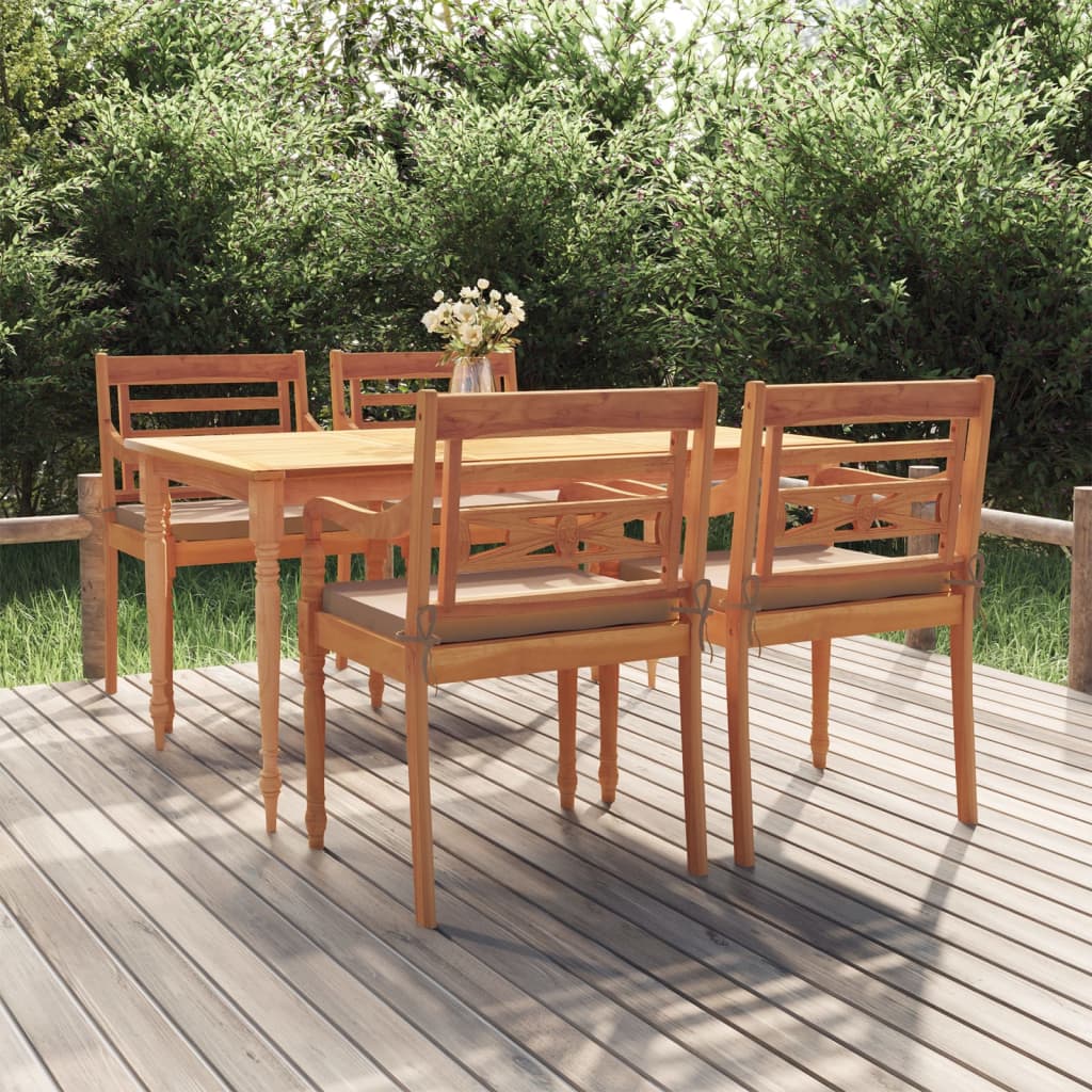 vidaXL 5-tlg. Garten-Essgruppe mit Kissen Massivholz Teak